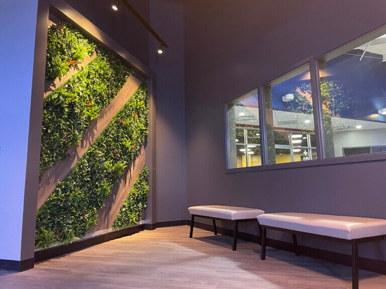 Welcome selfie wall interior design at Newburgh Gym group fitness class studio