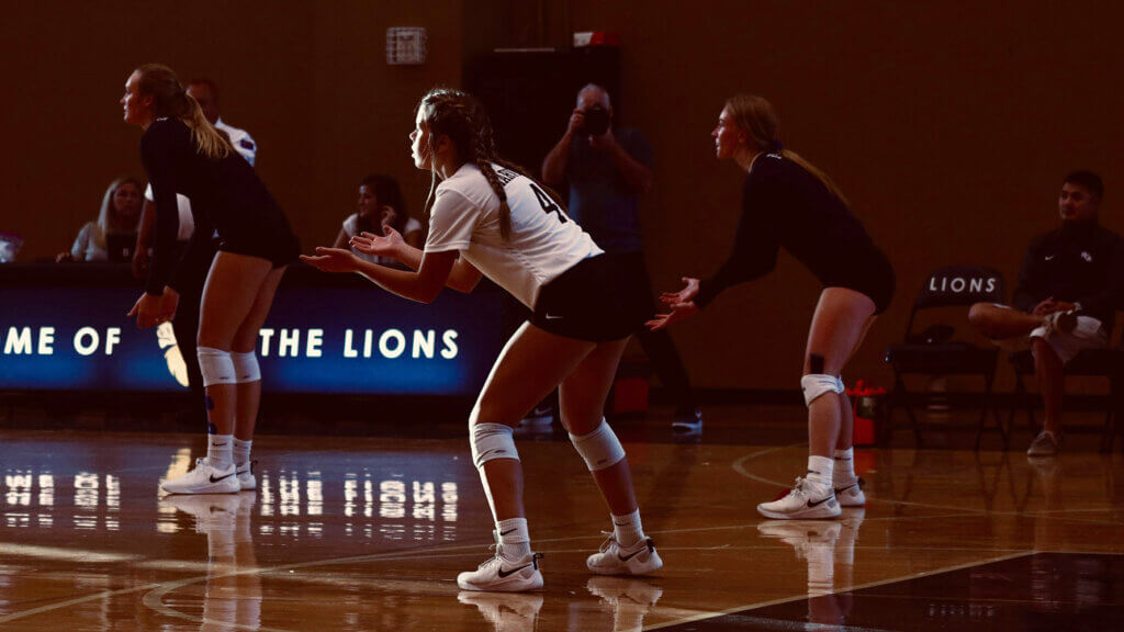 Women's volleyball players playing game